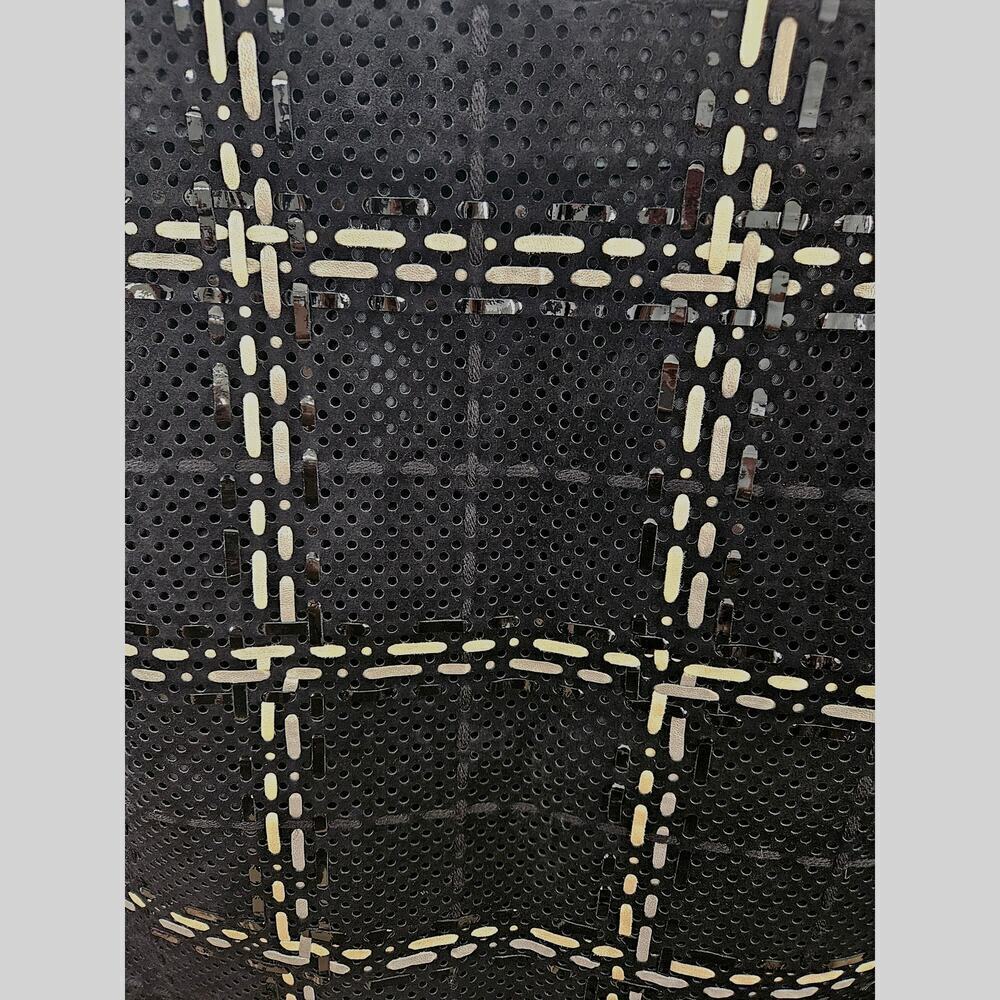 Per Se Leather Suede Perforated Plaid Black High Waist Knee Length Skirt Sz 2 XS - Picture 5 of 7